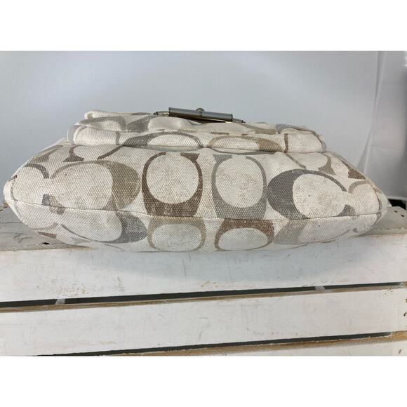 COACH 19340, LARGE WHITE MULTI SIGNATURE CANVAS SHOULDER BAG - Picture 7 of 11